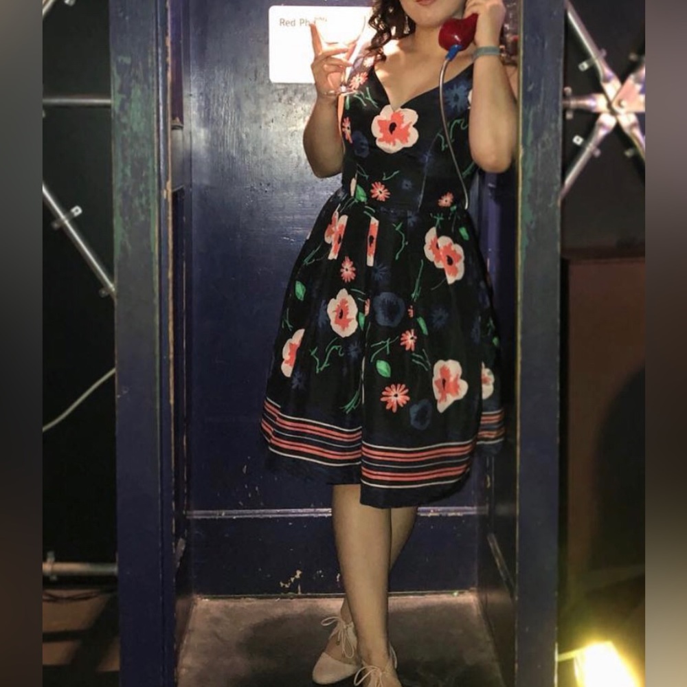 ModCloth Dress Blue Pink Flowers Fit & Flare Small